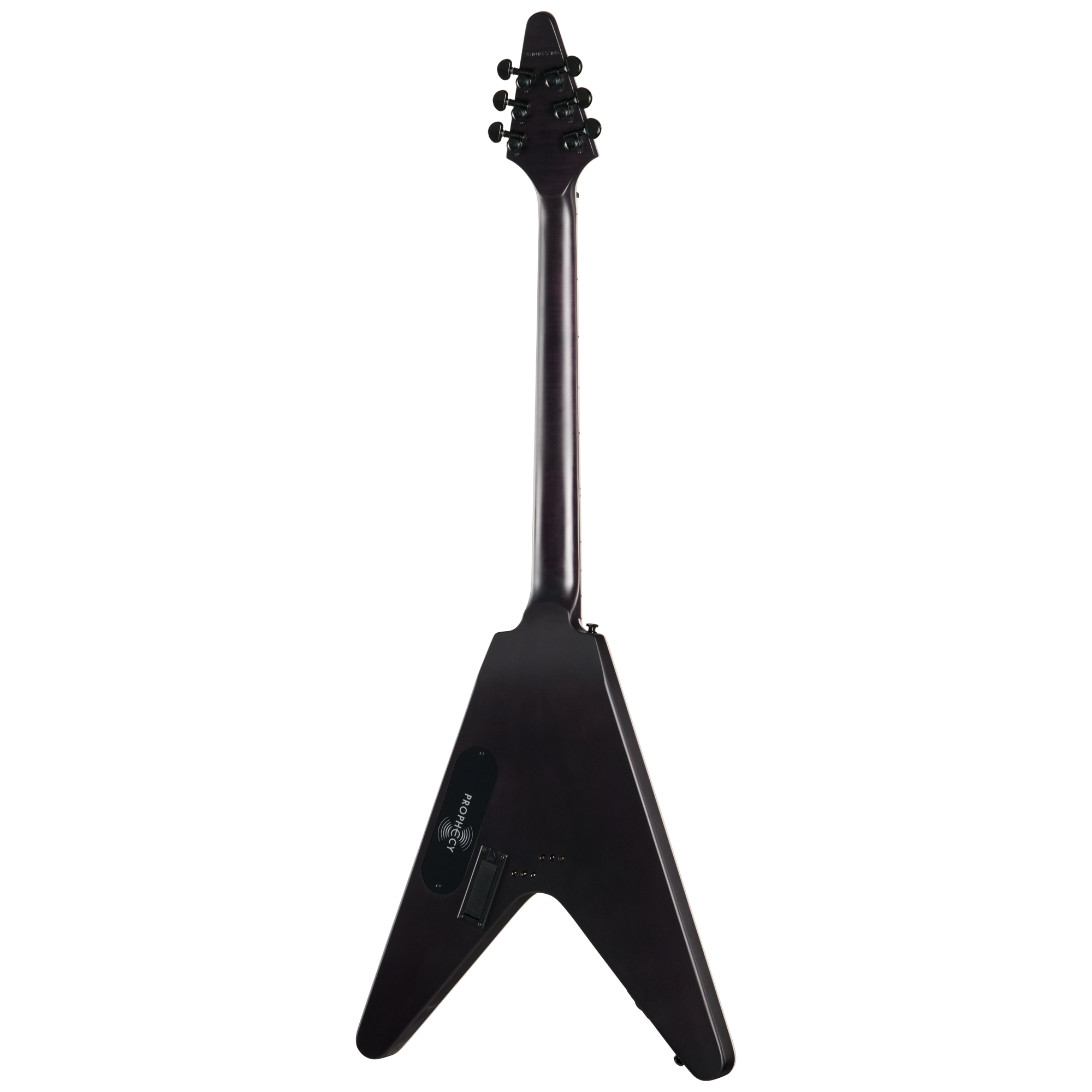 E-Gitarre, V-Korpus, schwarz, sechsaitig, Kopfhörerausgang